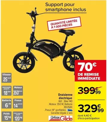 Draisienne Électrique offre à 329,99€ sur Carrefour Drive