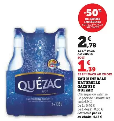 Quézac - Eau Minérale Naturelle Gazeuse offre à 2,78€ sur Super U