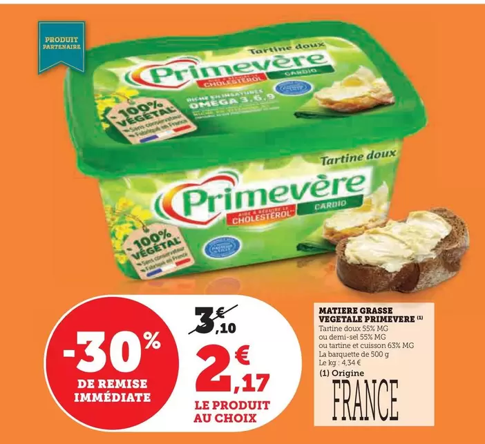 Primevère - Matiere Grasse Vegetale offre à 2,17€ sur U Express