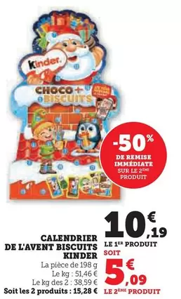 Kinder - Calendrier De L'Avent Biscuits offre à 10,19€ sur Super U