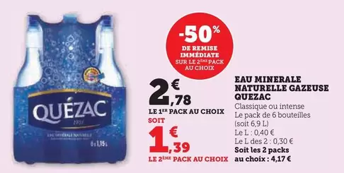 Quézac - Eau Minerale Naturelle Gazeuse offre à 2,78€ sur U Express