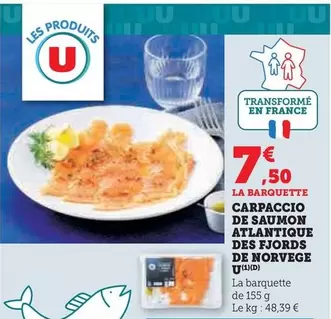 U - Carpaccio De Saumon Atlantique Des Fjords De Norvege offre à 7,5€ sur U Express