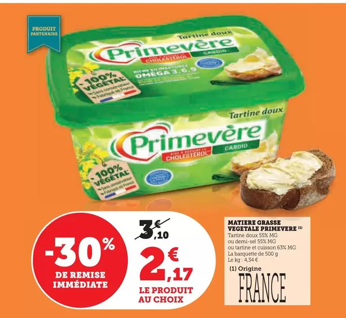 Primevère - Matiere Grasse Vegetale offre à 2,17€ sur U Express