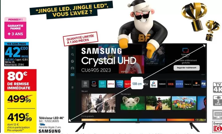 Samsung - Téléviseur LED 4K offre à 419,99€ sur Carrefour