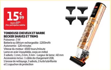 Becker - Tondeuse Cheveux Et Barbe offre à 15,99€ sur Auchan Hypermarché