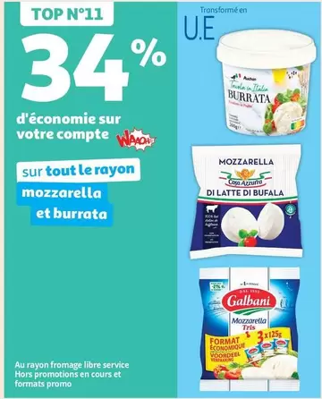 Casa Azzurra - Sur Tout Le Rayon Mozzarella Et Burrata offre sur Auchan Hypermarché