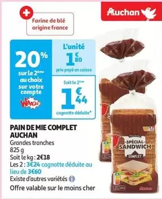 Auchan - Pain De Mie Complet offre à 1,8€ sur Auchan Hypermarché