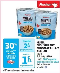 Auchan - Muesli Croustillant Chocolat Au Lait offre à 2,16€ sur Auchan Hypermarché