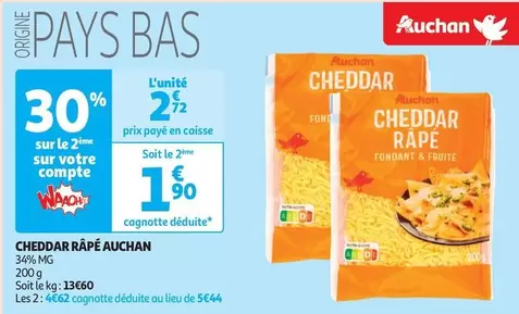 Auchan - Cheddar Râpé offre à 2,72€ sur Auchan Hypermarché