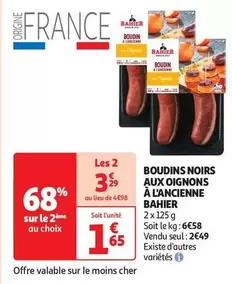 Bahier - Boudins Noirs Aux Oignons À L'ancienne offre à 2,49€ sur Auchan Hypermarché