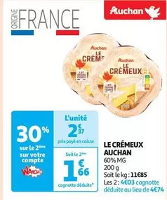 Auchan - Le Cremeux offre à 2,37€ sur Auchan Hypermarché