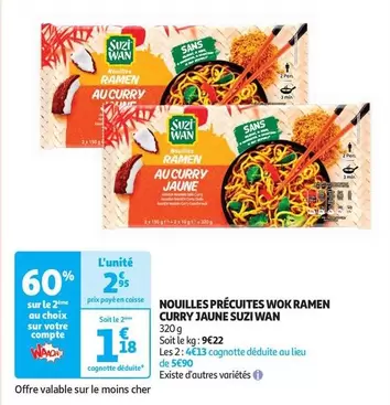 Suzi Wan - Nouilles Précuites Wok Ramen Curry Jaune offre à 2,95€ sur Auchan Hypermarché