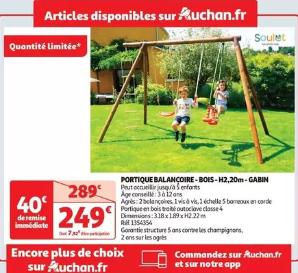 Portique Balancoire-Bois-H2-Gabin offre à 249€ sur Auchan Hypermarché