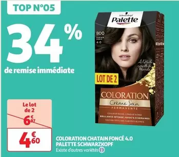 Schwarzkopf - Coloration Châtain Foncé 4.0 Palette offre à 4,6€ sur Auchan Supermarché