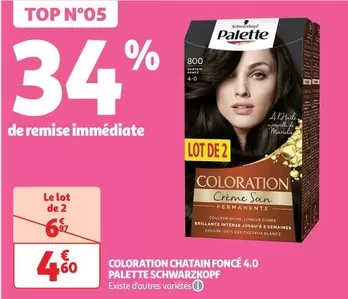 Schwarzkopf - Coloration Châtain Foncé 4.0 Palette offre à 4,6€ sur Auchan Supermarché