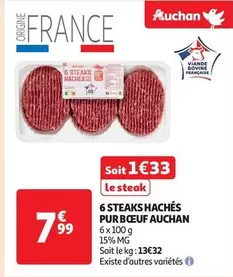 Auchan - 6 Steaks Hachés Pur Bœuf offre à 7,99€ sur Auchan Supermarché