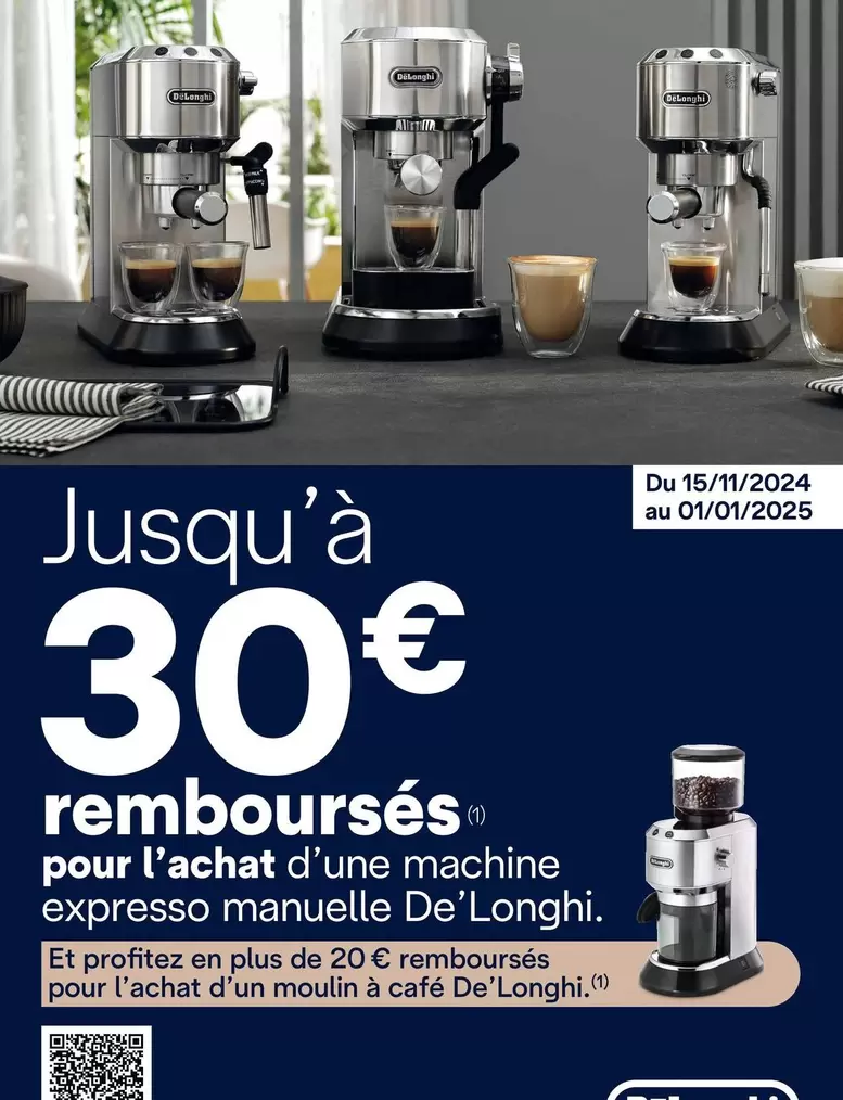 DeLonghi - Jusqu'à 30€ Remboursés Pour L'achat D'une Machine Expresso Mahuelle offre sur Group Digital