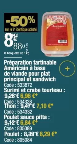 Préparation Tartinable Américain À Base De Viande Pour Plat Principal Et Sandwich offre à 8,88€ sur Promocash