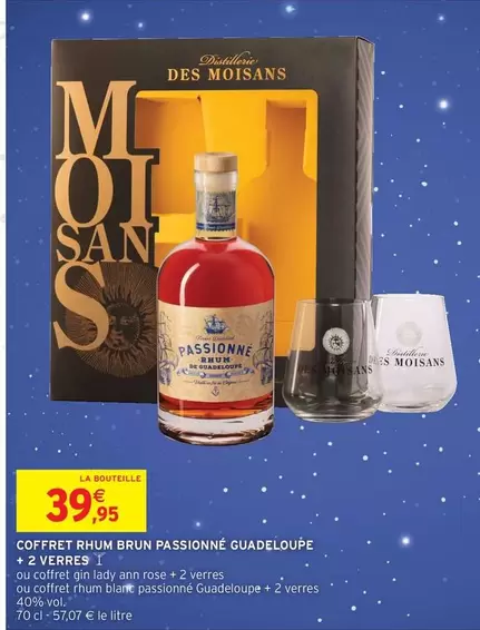 Coffret Rhum Brut Pasionné Guadeloupé + 2 Verres offre à 39,95€ sur Intermarché Contact