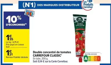 Carrefour - Double Concentré De Tomates Classic offre à 1,35€ sur Carrefour Contact