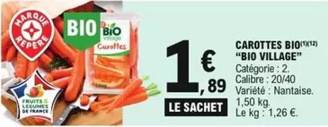 Carottes Bio offre à 1,89€ sur E.Leclerc