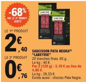 Labeyrie - Saucisson Pata Negra offre à 2,4€ sur E.Leclerc