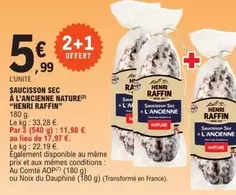 Henri Raffin - Saucisson Sec À L'ancienne Nature offre à 5,99€ sur E.Leclerc