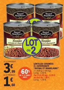 Lentilles Cuisinées À L'auvergnate offre à 3,99€ sur E.Leclerc