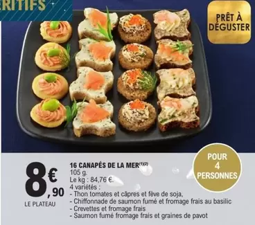 16 Canapés De La Mer offre à 8,9€ sur E.Leclerc