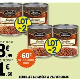 Lentilles Cuisinées À L'auvergnate offre à 3,99€ sur E.Leclerc