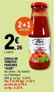 Alro - Coulis De Tomates Fraiches offre à 2,26€ sur E.Leclerc