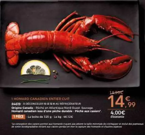 Durable - Homard Canadier Enites Cuit offre à 14,99€ sur Maison Thiriet