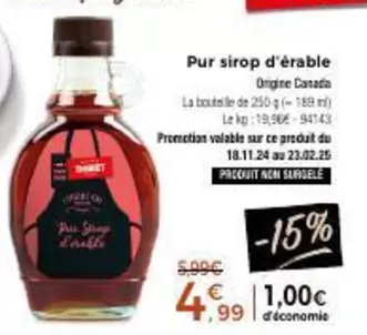 Pur Sirop D'érable offre à 4,99€ sur Maison Thiriet