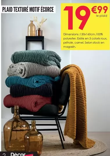 Plaid Texture Motif Écorce offre à 19,99€ sur Décor Discount