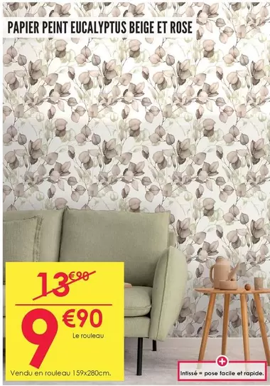 Papier Peint Eucalyptus Beige Et Rose offre à 9,9€ sur Décor Discount