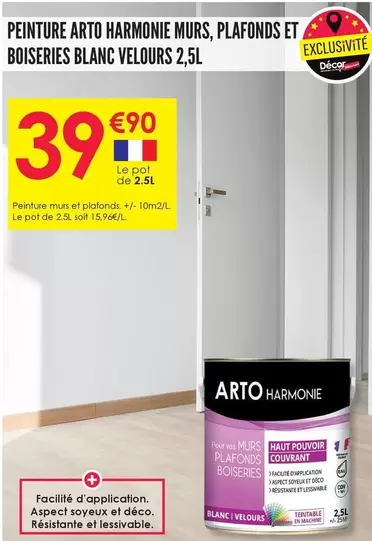 Peinture Arto Harmonie Murs, Plafonds Et Boiseries Blanc Velours 2.5l offre à 39,9€ sur Décor Discount