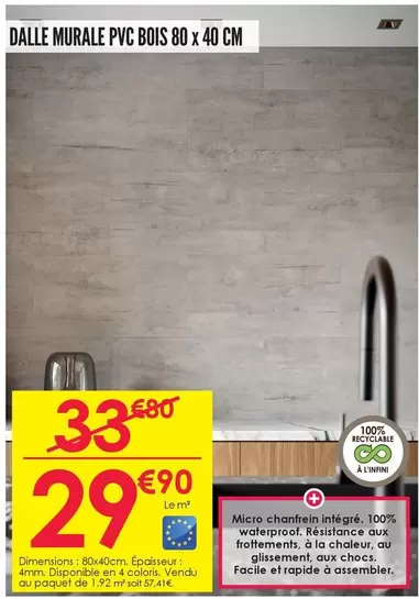 Dalle Murale Pvc Bois 80 X 40 Cm offre à 29,9€ sur Décor Discount