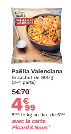 Picard - Paëlla Valenciana offre à 4,99€ sur Picard