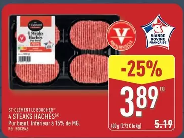 St-Clément Le Boucher - 4 Steaks Hachés offre à 3,89€ sur Aldi