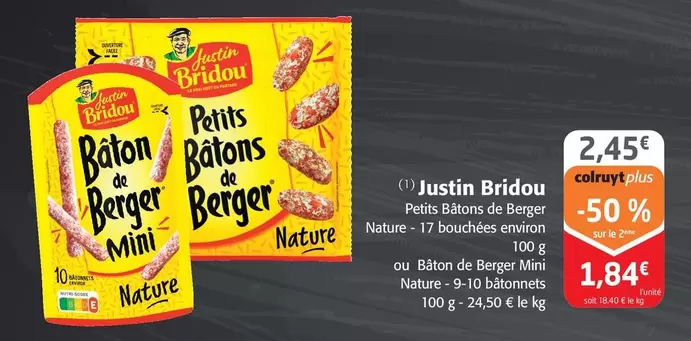 Justin Bridou - Petits Bâtons De Berger Nature offre à 2,45€ sur Colruyt