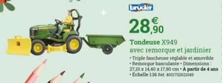 Tondeuse X949 Avec Remorque Et Jardinier offre à 28,9€ sur Espace emeraude