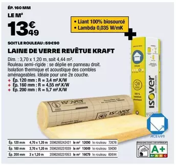 Isover - Laine De Verre Revêtue Kraft offre à 13,49€ sur Brico Dépôt