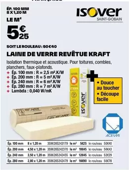 Isover - Laine De Verre Revêtue Kraft offre à 5,25€ sur Brico Dépôt