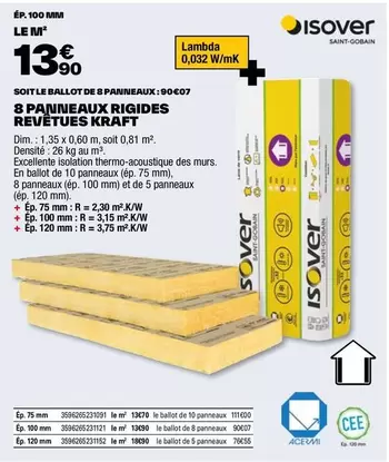 Isover - 8 Panneaux Rigides Revêtues Kraft offre à 13,9€ sur Brico Dépôt