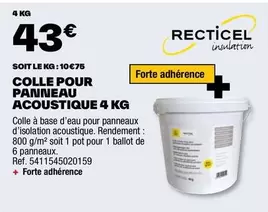 Recticel - Colle Pour Panneau Acoustique 4 Kg offre à 43€ sur Brico Dépôt