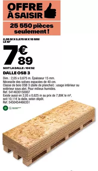 Dalle OSB 3 offre à 7,89€ sur Brico Dépôt