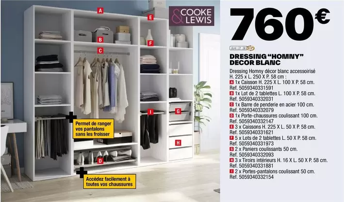 Cooke & Lewis - Dressing "Homny" Decor Blanc offre à 760€ sur Brico Dépôt