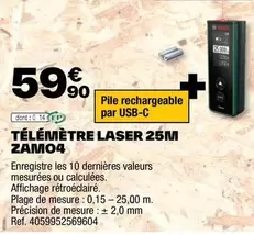 Bosch - Télemetre Laser 25m Zamo4 offre à 59,9€ sur Brico Dépôt