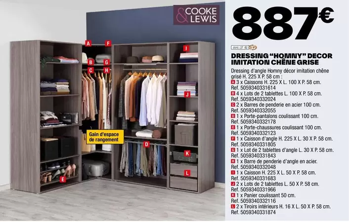 Cooke & Lewis - Dressing "Homny" Decor Imitation Chene Grise offre à 887€ sur Brico Dépôt