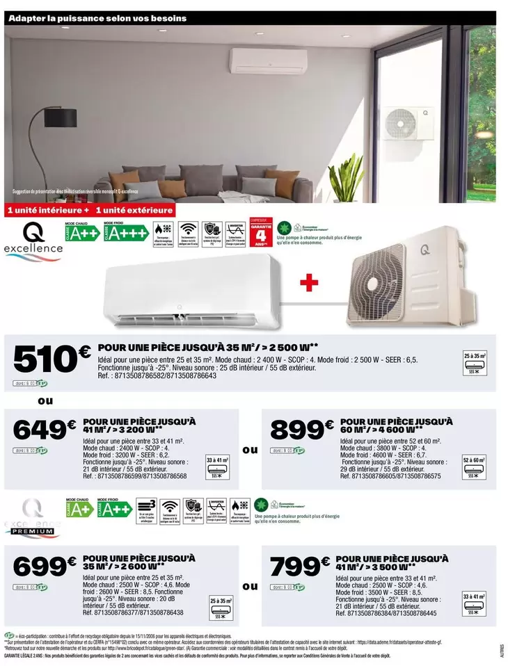 Q Excellence - Pour Une Piece Jusqu'a 35m2/ >2500 W offre à 510€ sur Brico Dépôt